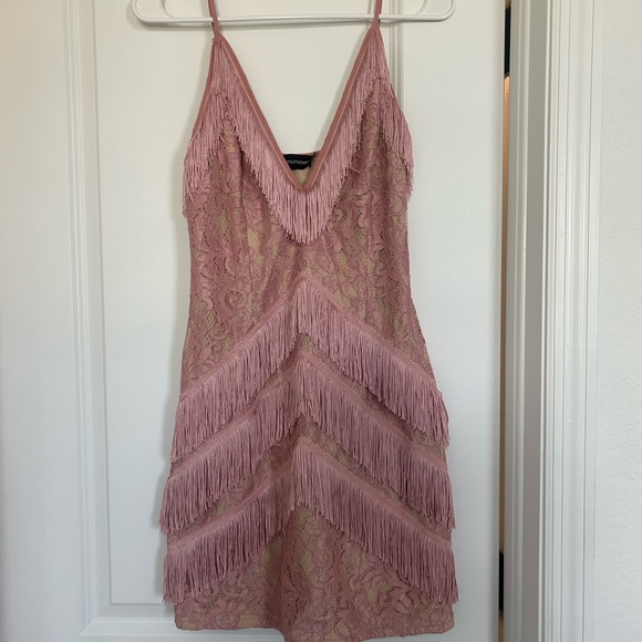 PrettyLittleThing Dresses & Skirts - PrettyLittleThing Pink Lace Fringe Mini Dress